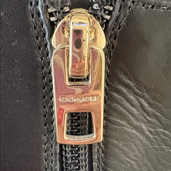 Coach Black Leather Heeled Boots with Gold Accent, 6.5 - Picture 4 of 11